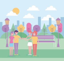 Obraz na płótnie Canvas people hand shake in the park urban bakground vector illustration