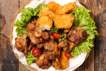 fried chicken and salad