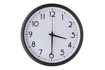 Round office wall clock on white,