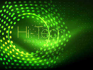 Glowing neon dotted shape abstract background, technology shiny concept design, magic space geometric background