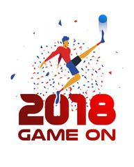 Soccer player at football game with 2018 quote