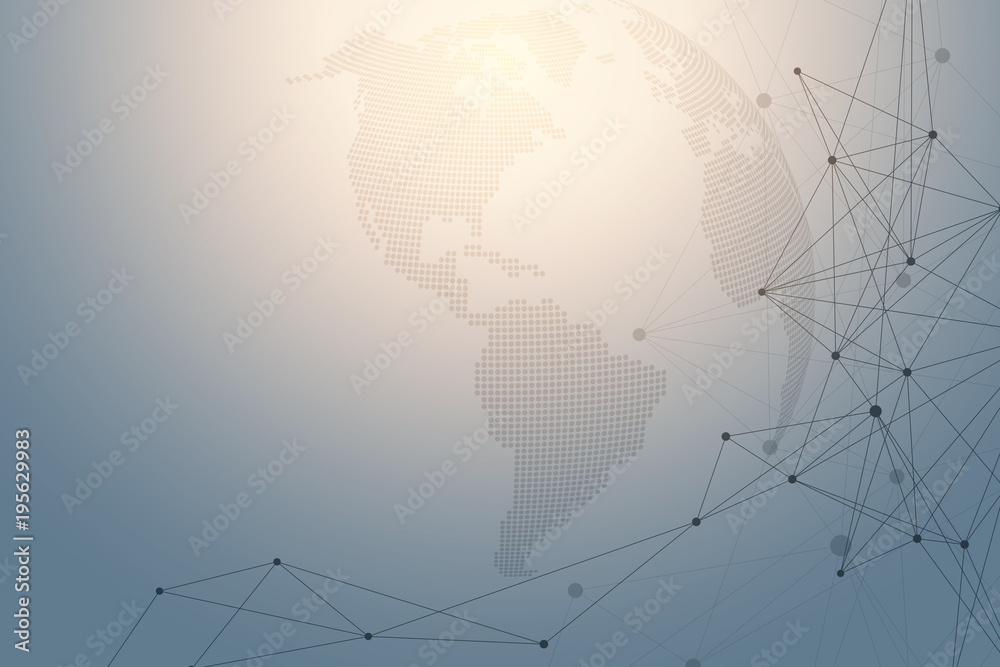 Wall mural world map point with global technology networking concept. digital data visualization. lines plexus.