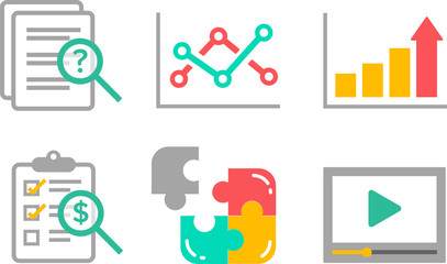 Business icon set. Colorful flat vector illustrations. 