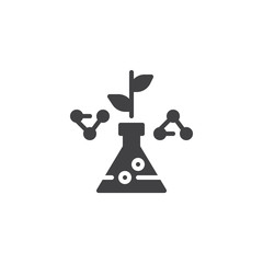 Test flask with leaf and molecule vector icon. filled flat sign for mobile concept and web design. Herbal pharmacy simple solid icon. Symbol, logo illustration. Pixel perfect vector graphics