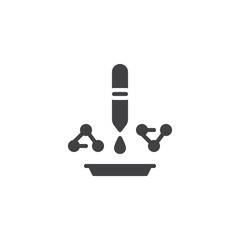 Dropper with molecule and lab glassware vector icon. filled flat sign for mobile concept and web design. Chemical experiment simple solid icon. Symbol, logo illustration