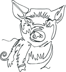 Piglet with a closed tail, a line with a pen