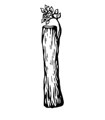 Black engraving Letter I made of wood with leaves on the white background