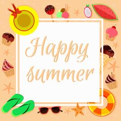 Vector summer background in flat design with summer objects.