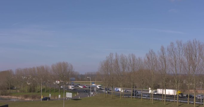 heavy commuter traffic on highway A12 near ARNHEM, THE NETHERLANDS - JANUARY 2018 
