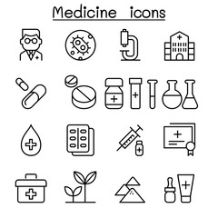 Medicine icon set in thin line style