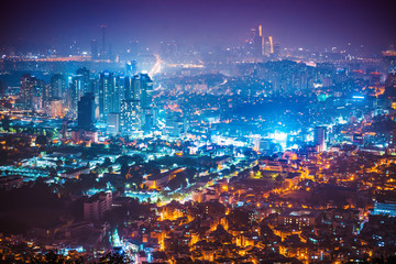 Night panorama of Seoul city shot from Namsan tower - South Korea