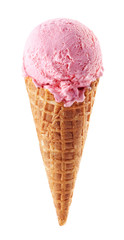 Strawberry ice cream with cone