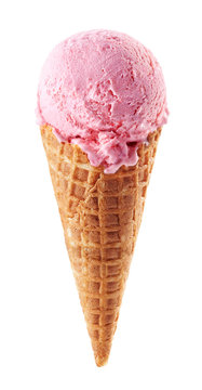 Strawberry ice cream with cone