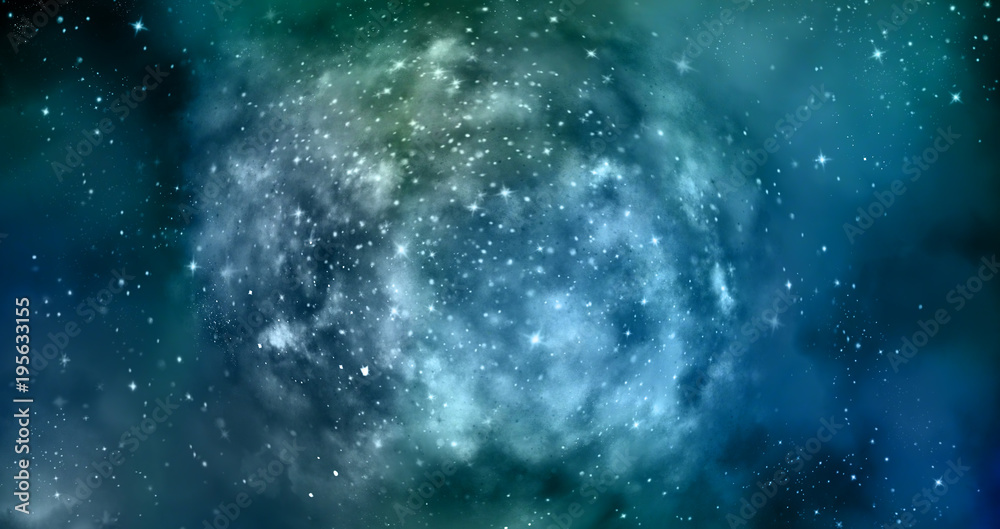 Wall mural star field in galaxy space with nebulae, abstract watercolor digital art painting for texture backgr