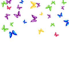 Spring Background with Colorful Butterflies. Simple Feminine Pattern for Card, Invitation, Print. Trendy Decoration with Beautiful Butterfly Silhouettes. Vector Background with Moth