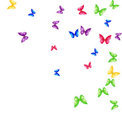 Spring Background with Colorful Butterflies. Simple Feminine Pattern for Card, Invitation, Print. Trendy Decoration with Beautiful Butterfly Silhouettes. Vector Background with Moth