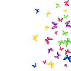 Naklejka premium Spring Background with Colorful Butterflies. Simple Feminine Pattern for Card, Invitation, Print. Trendy Decoration with Beautiful Butterfly Silhouettes. Vector Background with Moth