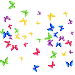 Spring Background with Colorful Butterflies. Simple Feminine Pattern for Card, Invitation, Print. Trendy Decoration with Beautiful Butterfly Silhouettes. Vector Background with Moth