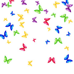 Naklejka premium Spring Background with Colorful Butterflies. Simple Feminine Pattern for Card, Invitation, Print. Trendy Decoration with Beautiful Butterfly Silhouettes. Vector Background with Moth