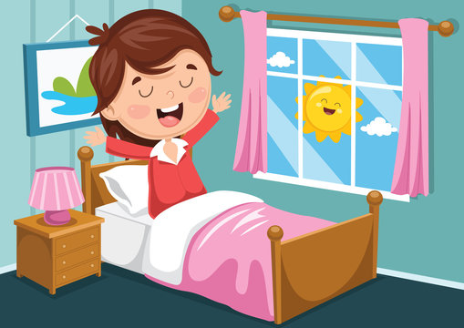 Vector Illustration Of Kid Waking Up