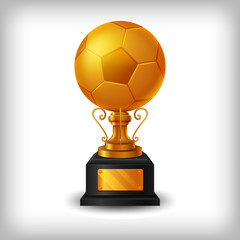 golden soccer ball trophy on white background . vector illustration