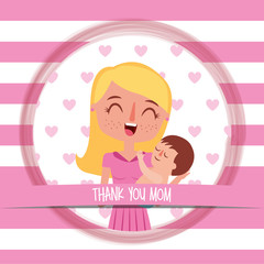 cute mom carrying her baby - mothers day vector illustration