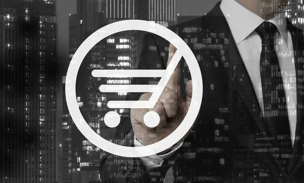 Warenkorb Konzept wird von Gesch&auml;ftsmann gezeigt