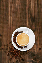 Coffee Drink. Cup Of Coffee On Wooden Table.