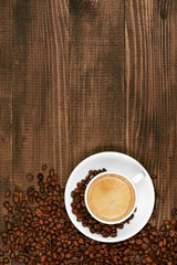 Coffee Drink. Cup Of Coffee On Wooden Table.
