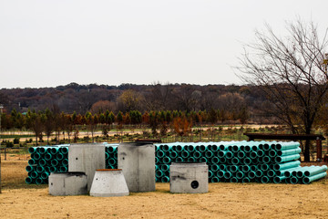 Septic tank components sitting outside - on display