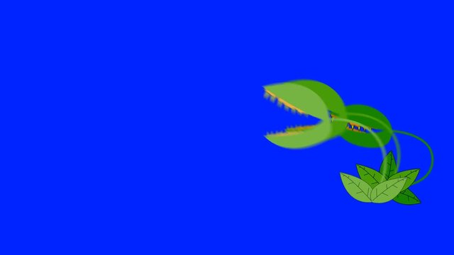 Cartoon Creepy Venus Fly Traps Attacking On A Blue Screen 
