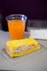 Small meal served in aboard airplane