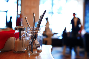 Cutlery in a glass jar