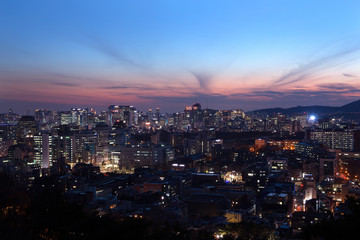 Seoul City and Downtown skyline in Seoul, South Korea.