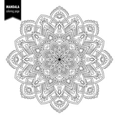 Monochrome ethnic mandala design. Anti-stress coloring page for adults. Hand drawn vector illustration