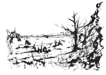 空想上の風景の墨絵