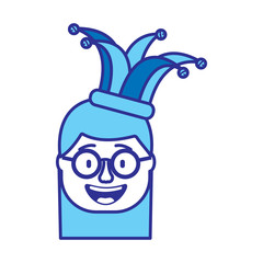 laughing face woman with crazy glasses and jester hat enjoy vector illustration gradient color image blue image