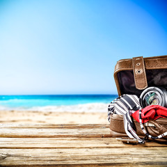 Summer suitcase and beach 