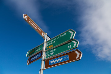 Fototapeta premium directional arrow road signs towards towns and tourist sites in County Kerry, Ireland