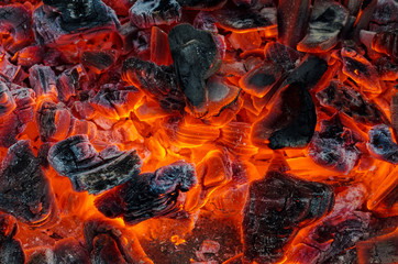 Burning Coals. Background. Close-Up.