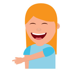 portrait laughing young woman pointing with finger something vector illustration