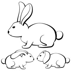 Set of outline cartoon rabbits with different type of ears.