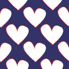 Abstract seamless heart pattern. Vector, minimalist white hearts on dark blue background