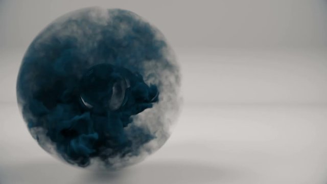 Abstract smoke shape in motion. Crystal sphere emitting smoke. 