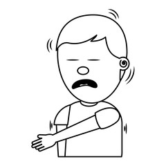 Obraz premium portrait man bored by a joke discharge electric vector illustration thin line image