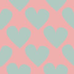 Abstract seamless heart pattern. Vector, minimalist blue hearts on pink background. Pastel colors pattern