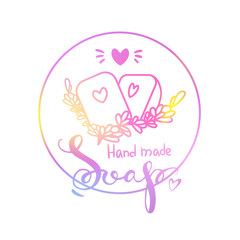 Gradient logo hand made soap for soap-boiler with  lavender on the white background un the circle