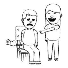 woman make joke a friend with cushion fools day vector illustration sketch image