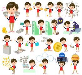 Store staff red uniform men_money