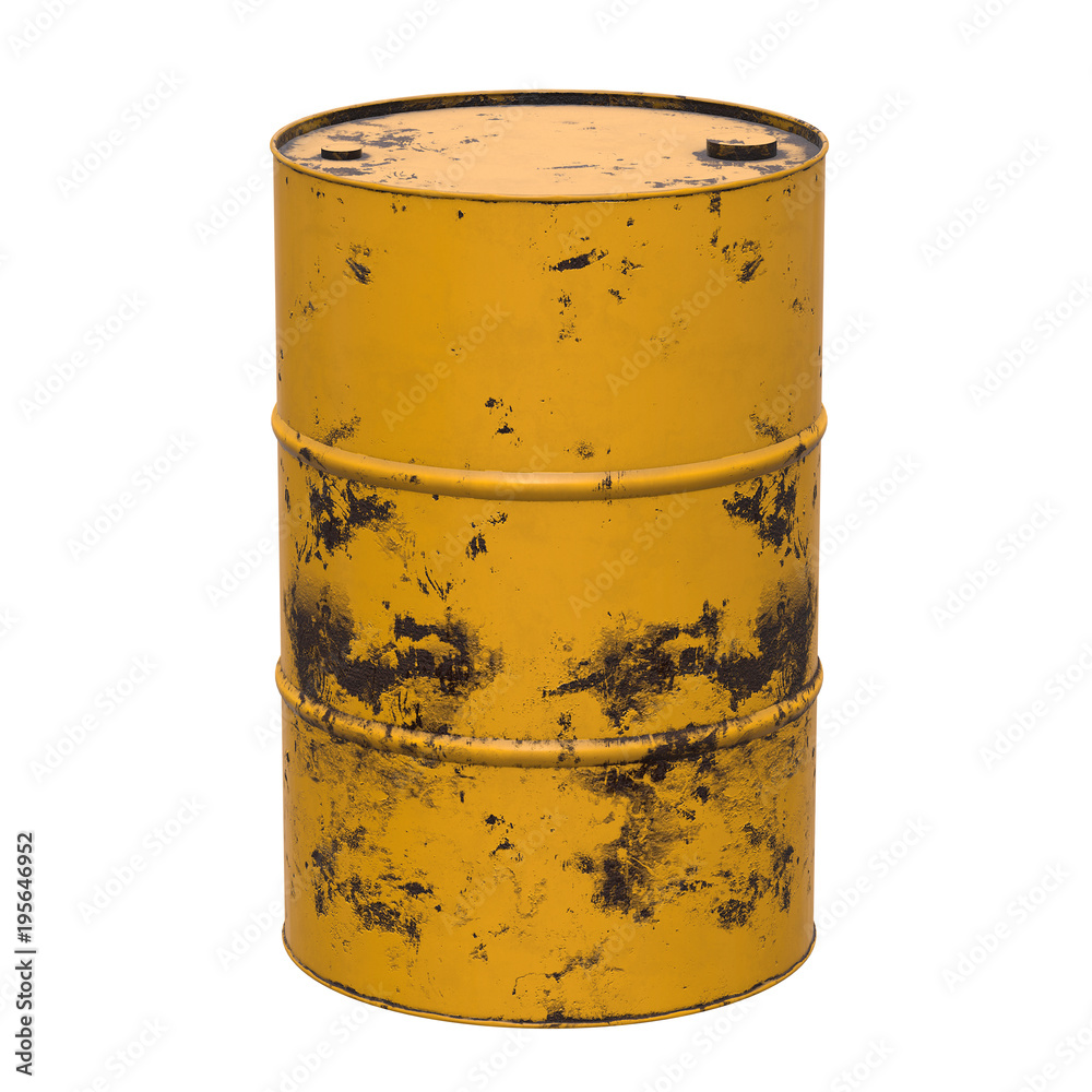 Wall mural Old rust metal barrel oil isolated on white background. 3d render illustration